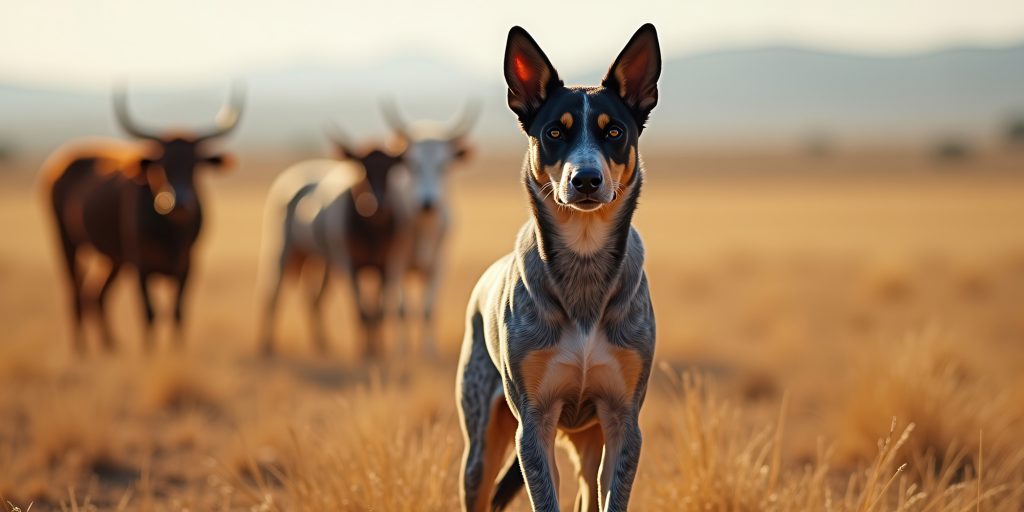 Dog standing guard against threats on the farm.