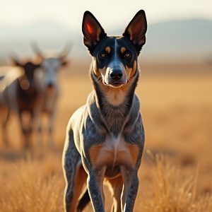 Dog standing guard against threats on the farm.